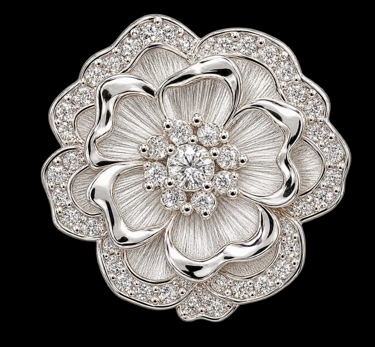 Aros Camelia Escultórico en Baño de Plata